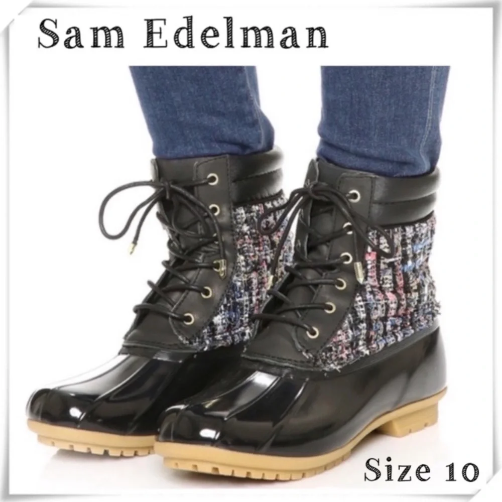 SAM Edelman Caldwell Tweed Winter Duck Boots in Multiple Color with Black Sz 10